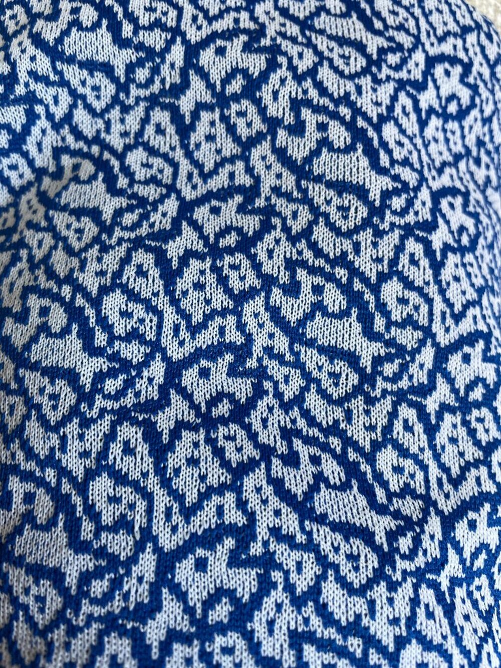 Blue White Fish Pattern Jacquard Fabric 1y x 62w" Vintage